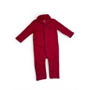 Polo Ralph Lauren Baby Boy Red French Ribbed Cotton Onesie Coverall Size 12M